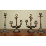 A pair of 19th century continental small candelabra in the classical form with central Atlas figures