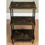 A contemporary chinoiserie style three-tiered occasional table, with faux bamboo supports and gilt