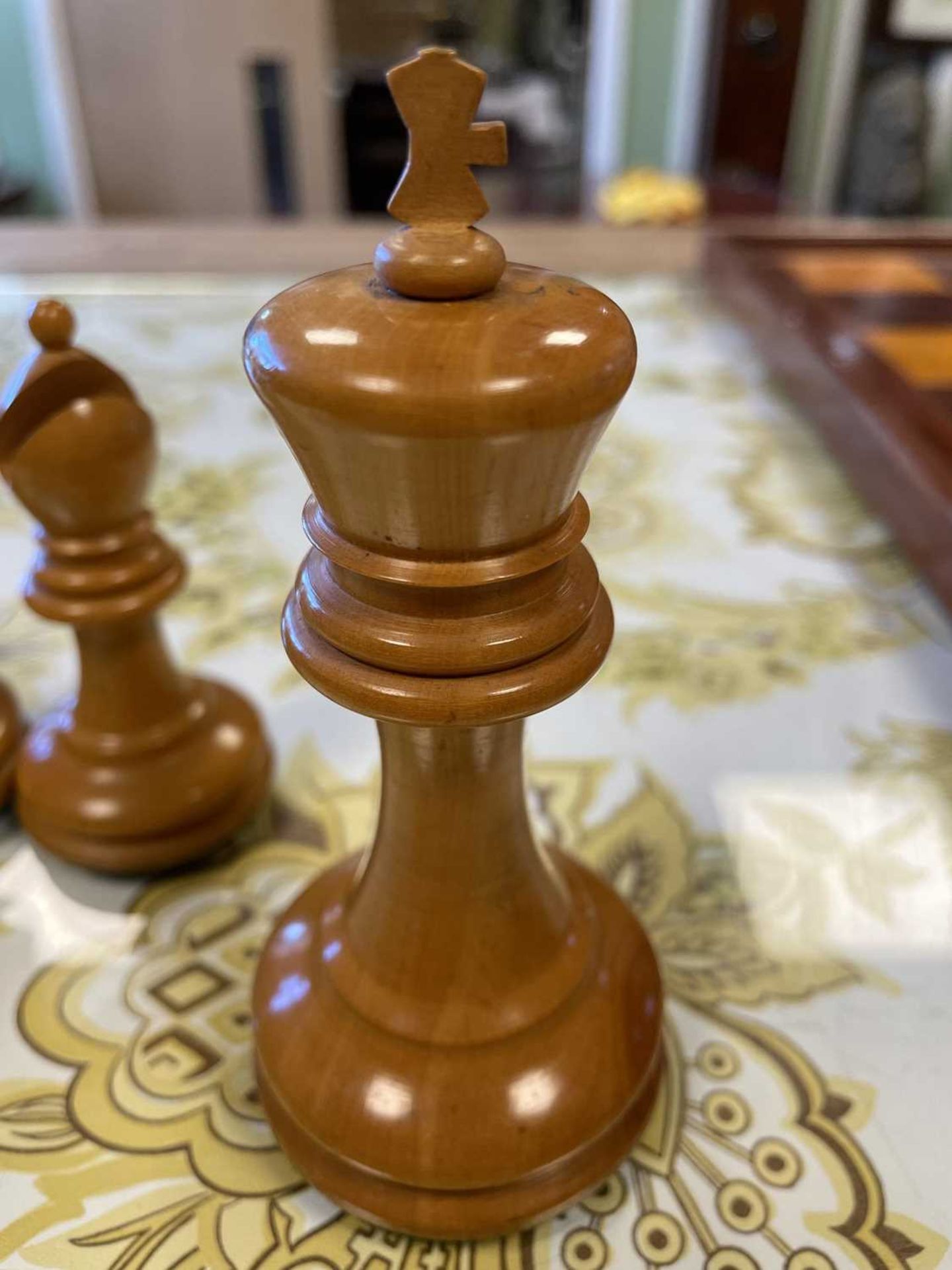A Staunton club size chess set by Jaques of London, boxwood and ebony, together with the box and a - Image 14 of 20