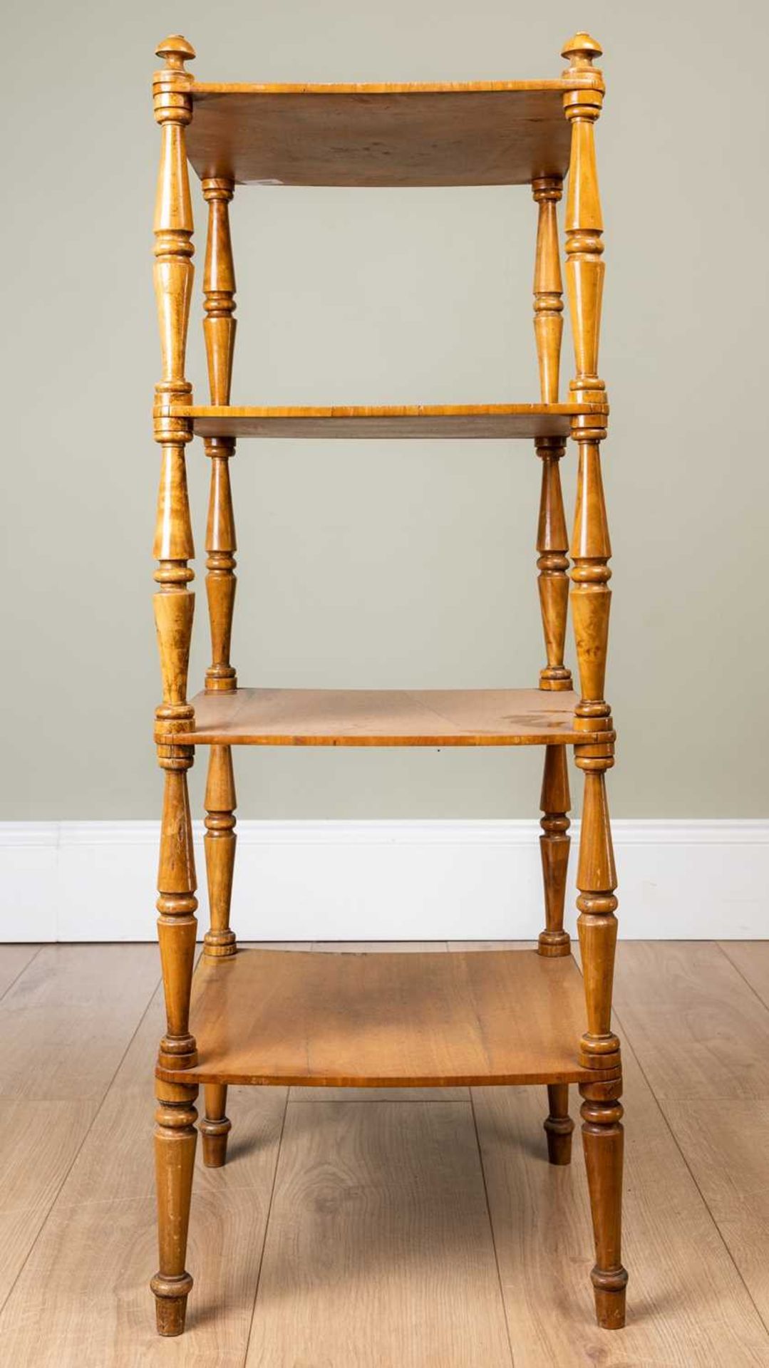 A satinwood four-tier whatnot with turned supports, the top 35.5cm square, standing 98cm highMinor - Image 2 of 6