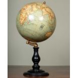 A French terrestrial globe on a turned ebonised stand, 44cm highMinor marks to the surface of the