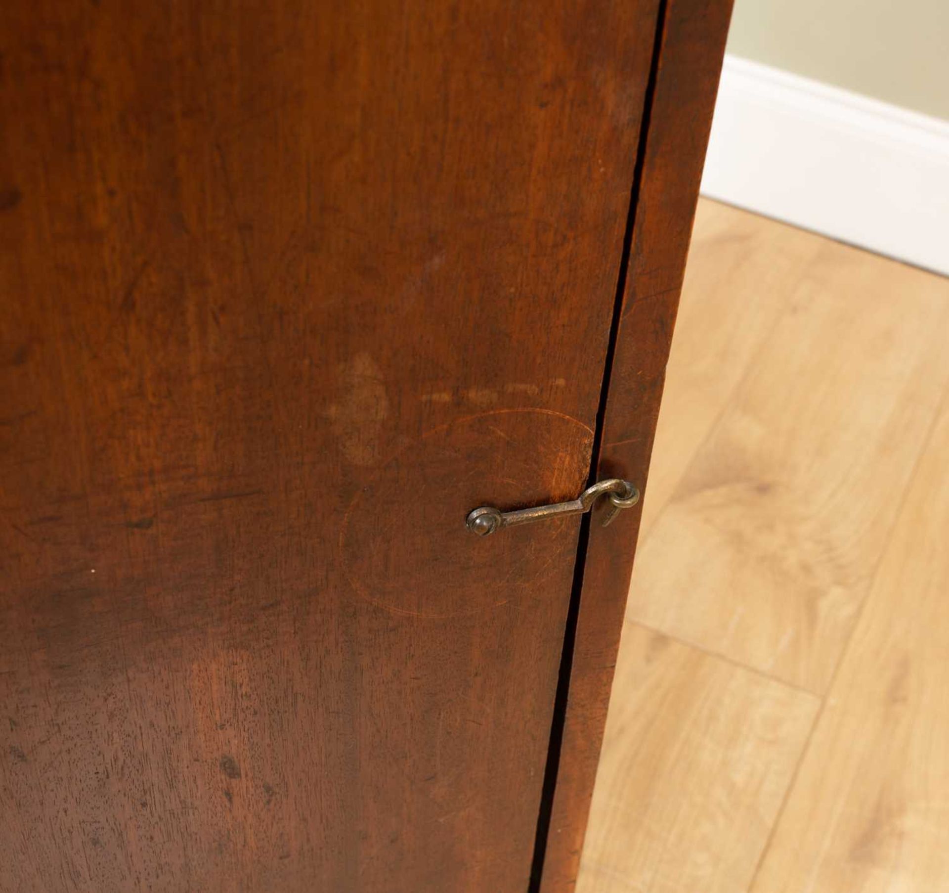 An early 19th century mahogany music cabinet with small shelf on ring turned supports above, the - Image 4 of 7