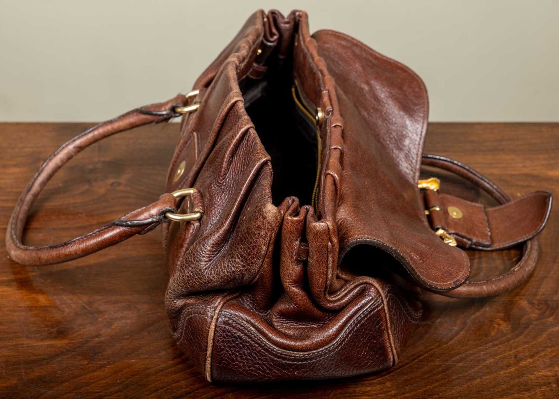 A ladies Prada Cervo dragon buckle brown leather bag with additional brown leather tags and - Image 9 of 10