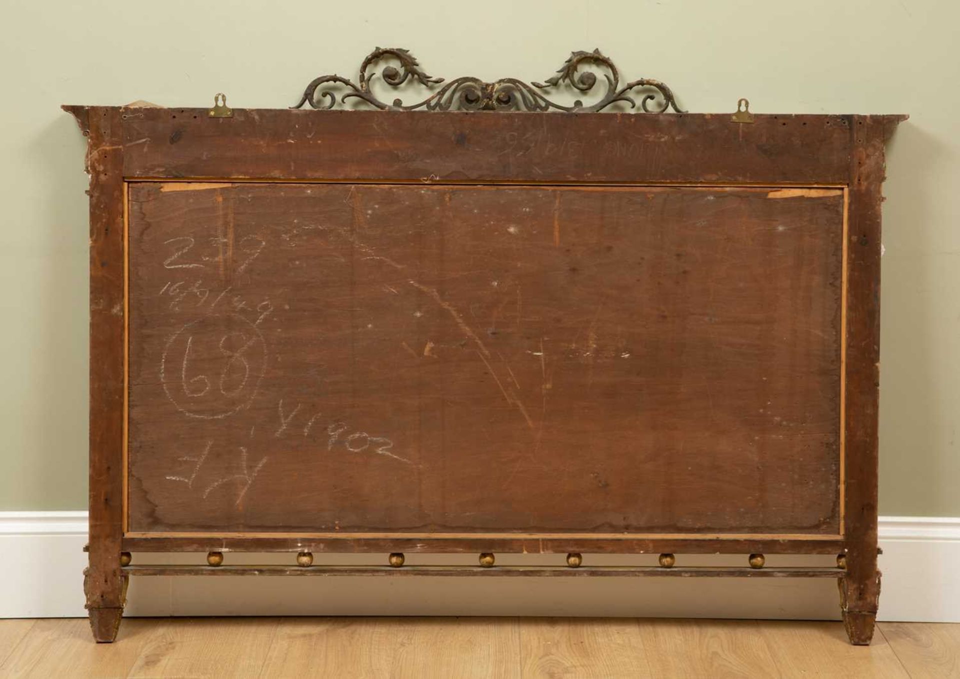 A 19th century gilt framed overmantle mirror, the scrolling crest above a frieze with classical - Image 2 of 2