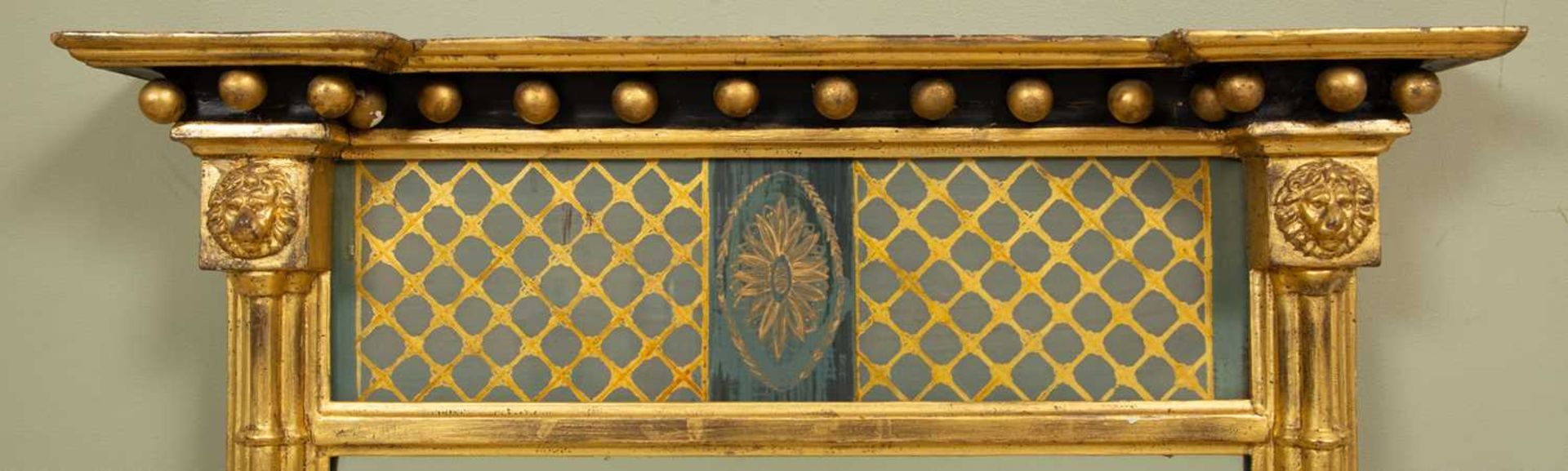 A Regency verre églomisé wall mirror with painted glass panel above the rectangular mirror plate - Image 2 of 3
