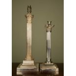 Two silver plated Corinthian column table lamps, both stamped G.S. to the base, the largest 55cm