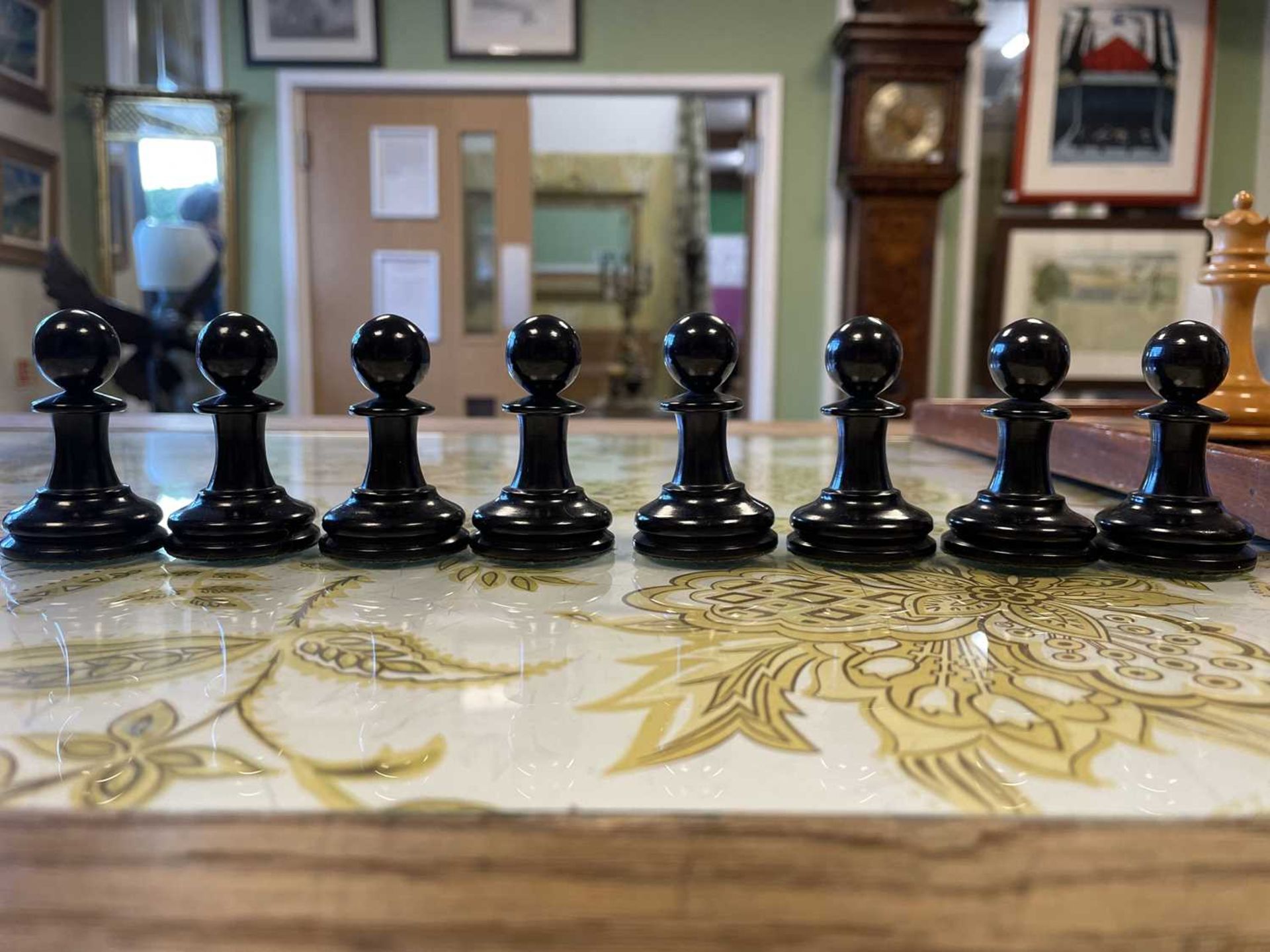 A Staunton club size chess set by Jaques of London, boxwood and ebony, together with the box and a - Image 8 of 20