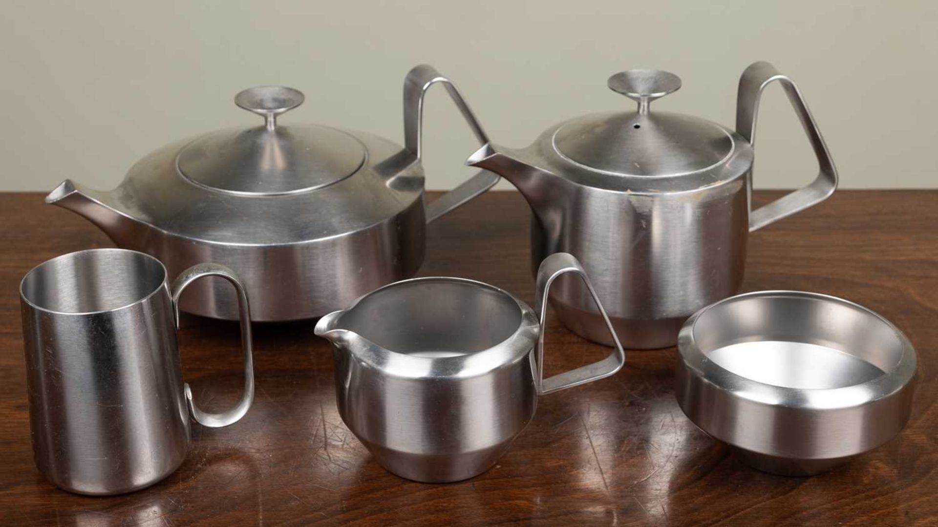 Robert Welch, an Old Hall Alveston stainless steel tea set consisting of a tea pot, hot water jug,