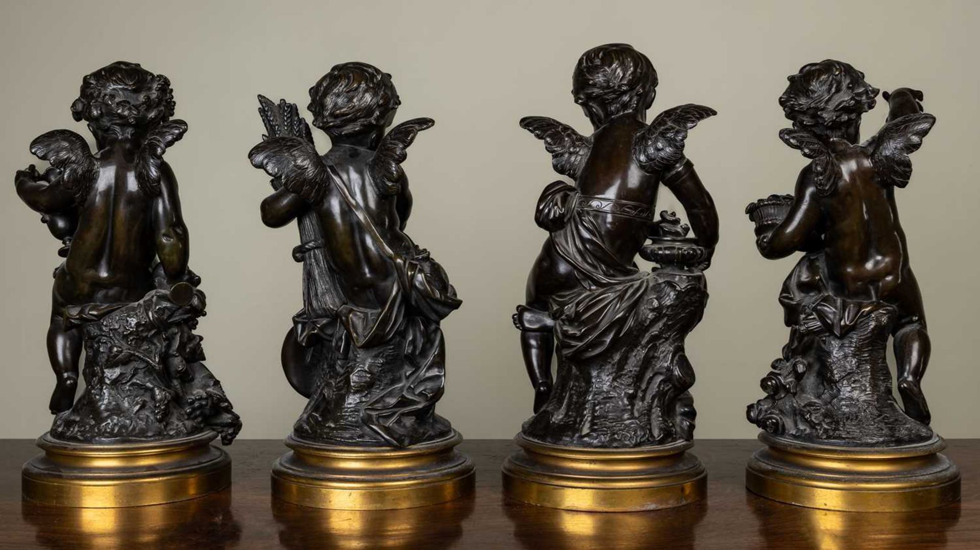 A set of four 19th Century French bronze sculptures depicting the four seasons as Cherubs, unsigned, - Image 3 of 4