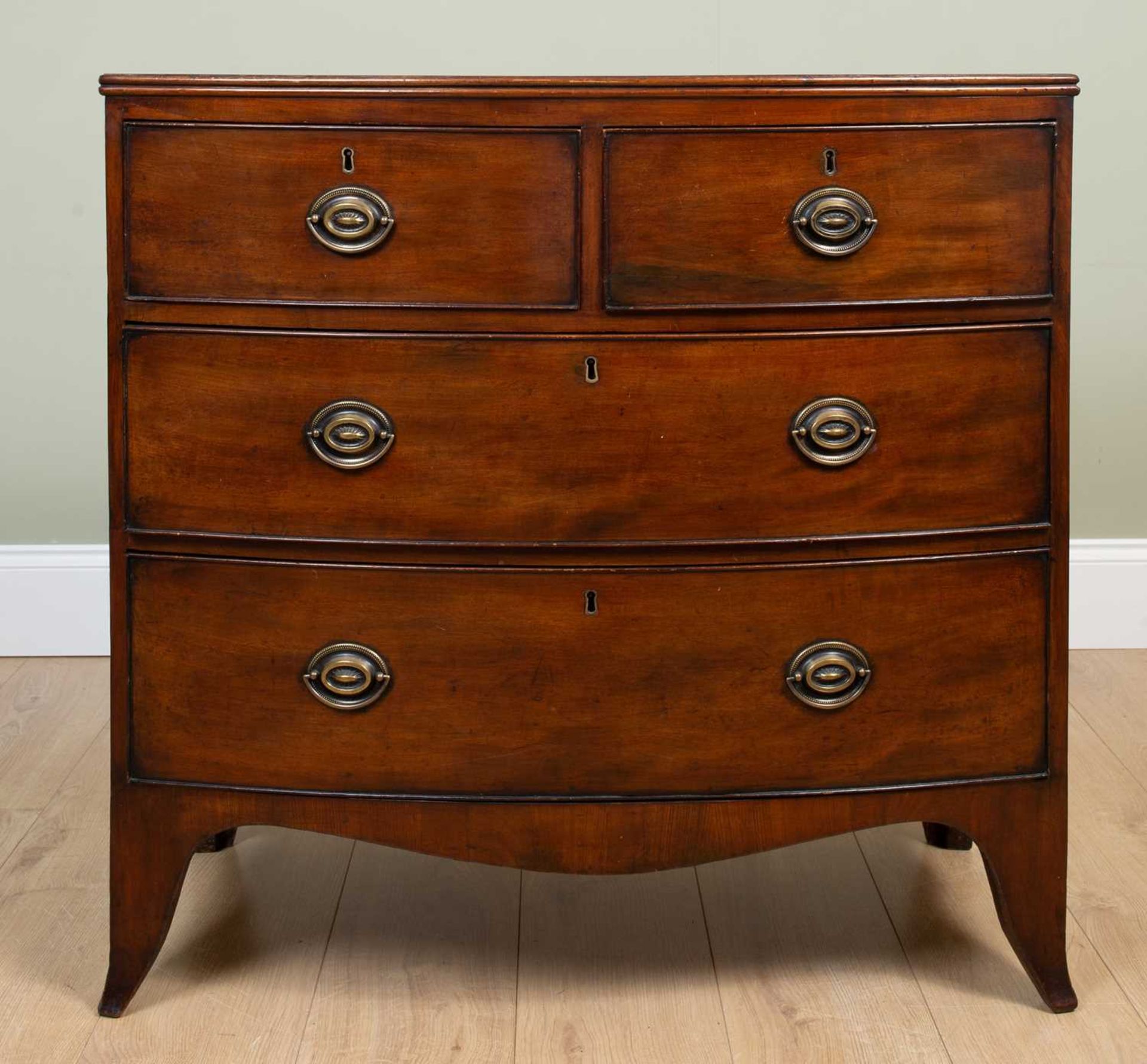 Two similar 19th century mahogany bow fronted chests of two short and two long drawers with splaying - Image 2 of 9