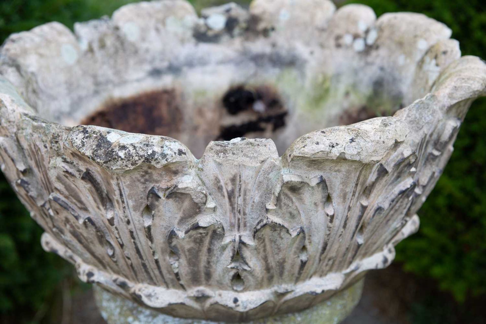 A Victorian buff terracotta planter on a writhen support, the leaf moulded bowl broken and with - Image 3 of 4