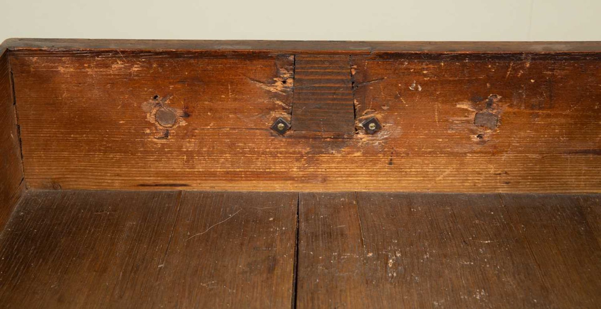 A George II walnut chest of two short and three long drawers standing on bracket feet, the quartered - Image 2 of 5