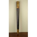 A 19th century continental single drawer brass and black leather covered telescope, indistinctly