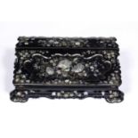 A Victorian black lacquered papier mâché writing slope with mother of pearl inlaid decoration,