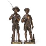 Adolphe Jean Lavergne Pecheur, and Charmeur de Lezards, a pair of bronze figures, each signed and