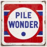An early 20th century French enamelled sign 'Pile Wonder', 43cm squareSome rust patches and minor