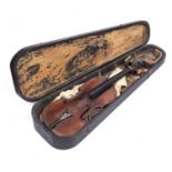 A 19th century Violin with a single piece back 59cm in length together with an ebonised case.
