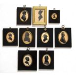 A group of nine 19th century silhouette portrait miniatures, unidentified male and female subjects