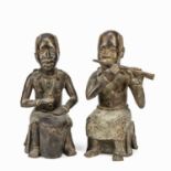 Two Benin bronze musicians each 15cm wide x 33cm high