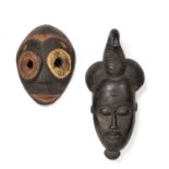 African tribal Baule Mblo portrait mask, Ivory Coast 20cm x 41cm together with a Guere mask with