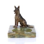 An Austrian cold painted bronze Alsatian mounted to an onyx tray, the Alsatian 8cm wide x 10cm high,