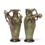 A pair of bronze art nouveau style vases after Moreau, each 17cm wide x 30cm highAt present, there
