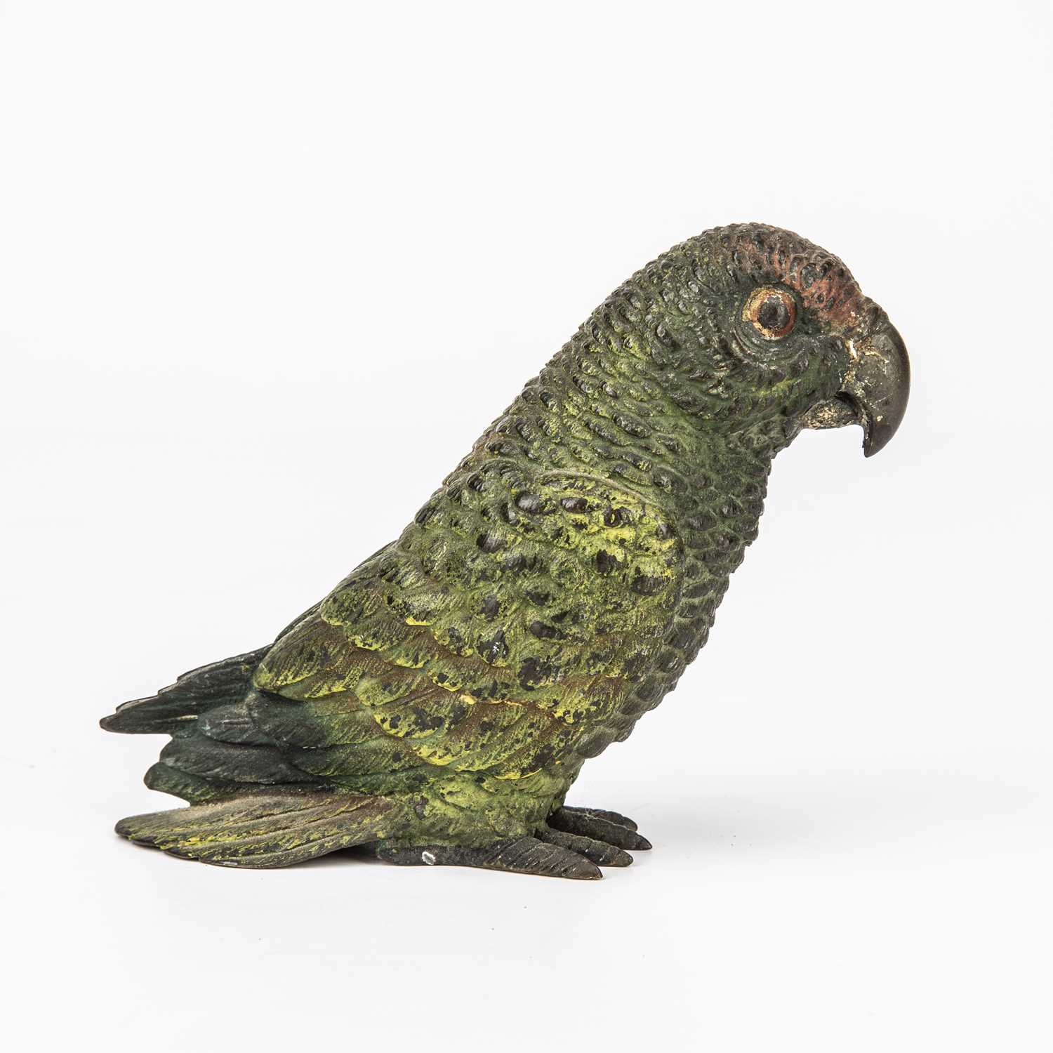 An early 20th century Austrian cold painted bronze parrot 9cm highsome wear and scraches to paint, - Image 2 of 3