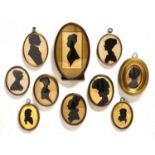 A group of nine 19th century silhouette British and Continental portrait miniatures, unidentified