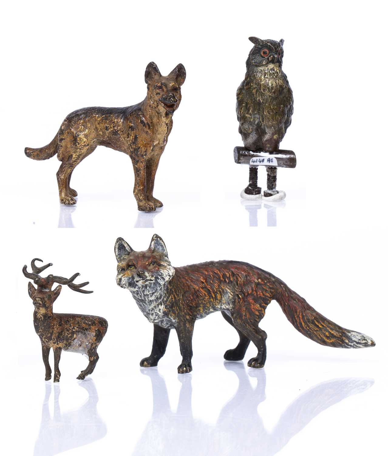 An Austrian cold painted coloured bronze fox 10cm wide x 5cm high together with a cold painted