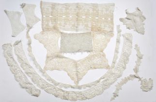 A collection of Georgian and later lace to include Honiton Lace and silk lace.mixed condition some