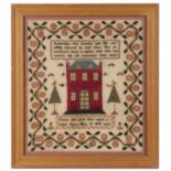 A 19th century woolwork sampler by Fanny Elizabeth Sims, aged 9, 14th May 1845, 32.5cm x