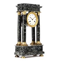 19th century French marble Portico mantle clock, the enamelled dial signed Binetruy Paris, overall