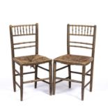 A pair of Regency painted faux bamboo occasional chairs with rush seats, 41.5cm wide x 36cm deep x
