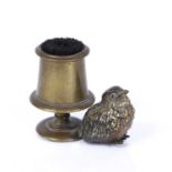 A late 19th / early 20th century Austrian cold painted bronze chick and quill brush marked '