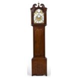 An early 19th century oak eight day longcase clock, the 11 3/4" break arch brass dial with