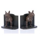 A pair of early 20th century painted steel French Bulldog bookends each 16cm wide x 9cm deep x 16.