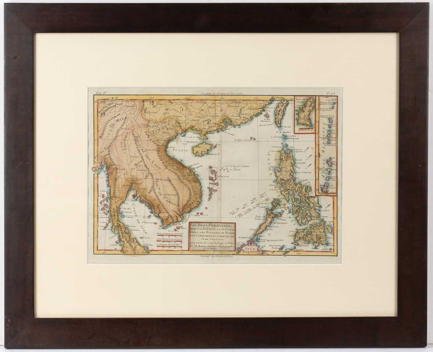 Les Isles Philippines, M Bonne, hand coloured engraving. 20.5cm x 31cm, framed and glazed. - Image 2 of 2