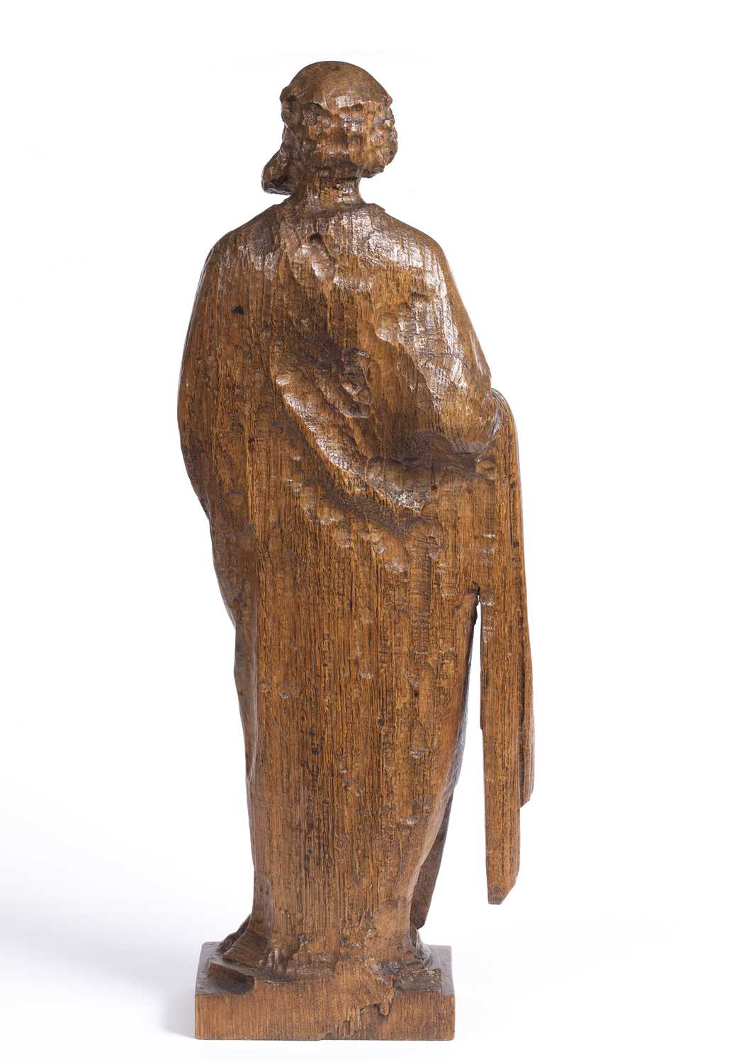 A 19th century carved oak figure, of St. Peter, standing with bible and key, on plinth base, 62. - Image 2 of 2