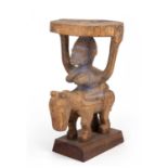 African tribal carved wood Uruba stool, Nigeria 28cm x 50cm