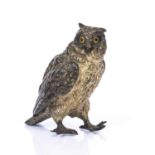 A late 19th / early 20th century Austrian cold painted bronze owl marked 'Gerschutz', in the