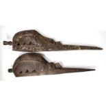 Two African tribal Baga bird masks, Guinea. the largest 91cm x 21cm