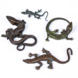 An Austrian cold painted bronze lizard 7cm wide x 7cm deep together with three further bronze