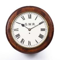 An early 20th century mahogany cased GWR dial wall clock with a fusee movement, the painted dial