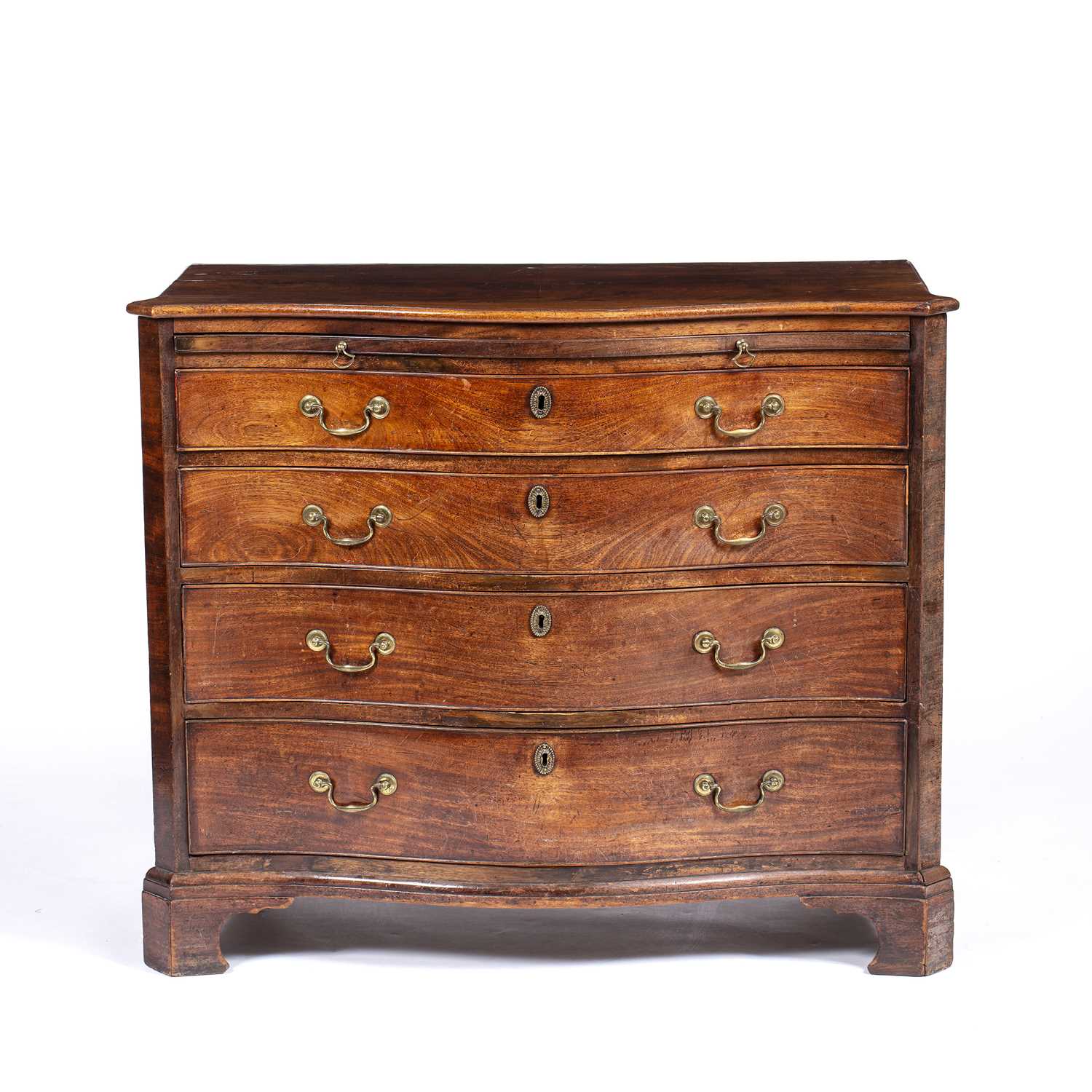 A George III mahogany serpentine chest of four long graduated drawers having brass swan neck handles - Image 2 of 25