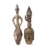 An African Bamana tribe figural mask Mali 81cm x 23 cm together with a further African tribal
