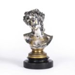 A late 19th century/early 20th century silver plated head and shoulder bust of a young girl, mounted