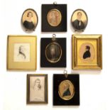 A mixed group of eight 19th century miniature portraits, some identified including a pair, a