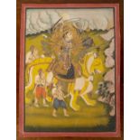 Kangra School painting Indian depicting the goddess Durga surrounded by attendants, gouache,