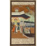 Group of three miniatures Iranian, 20th Century each depicting courtly scenes, with calligraphy to