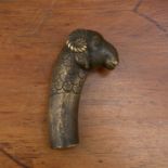 Bronze ram's head handle 18th Century, Indo-Persian with engraved decoration, 10cm longWith wear and